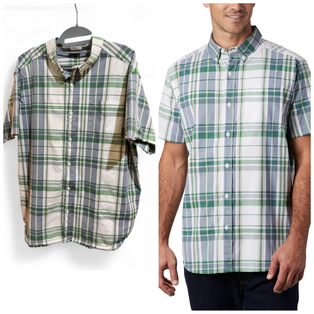 Columbia Classic Green/Blue/White Plaid Button-Down Shirt XXL